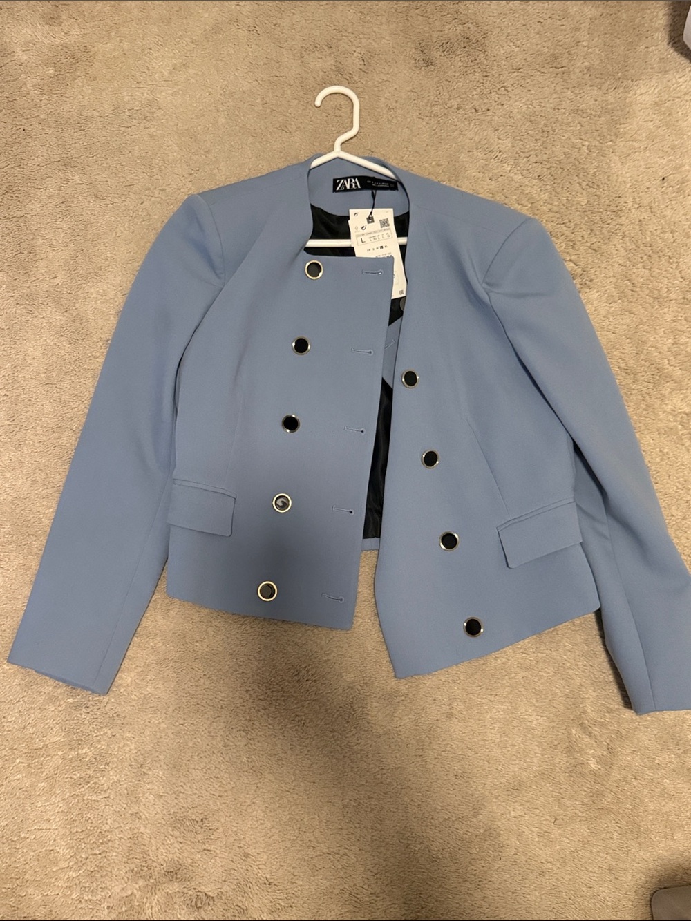 Zara Women's Powder Blue Double-Breasted Crop Blazer